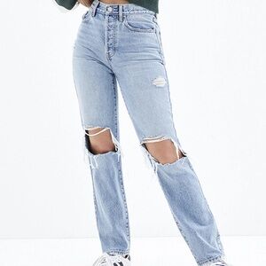 Pac-sun size 23 denim wide leg Dad jeans; ripped knee